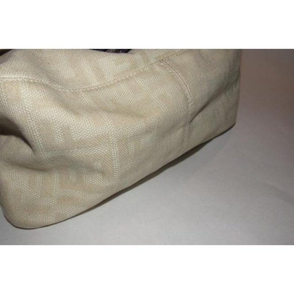 Fendi Mamma Zucca Style Shoulder Purse F Logo Print In Shades Of Tan Canvas - Picture 5 of 11